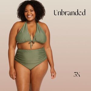 Ruched Bikini Olive Green ribbed tie front halter top with ruched hi cut 3XL